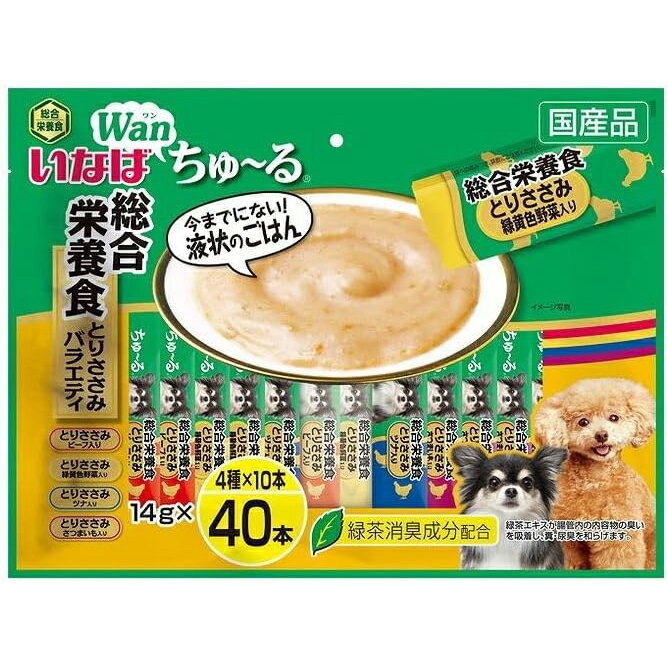 [在庫処分]【イナバ】　Wanちゅ～る　総合栄養食　とりささみ　バラエティ　40本