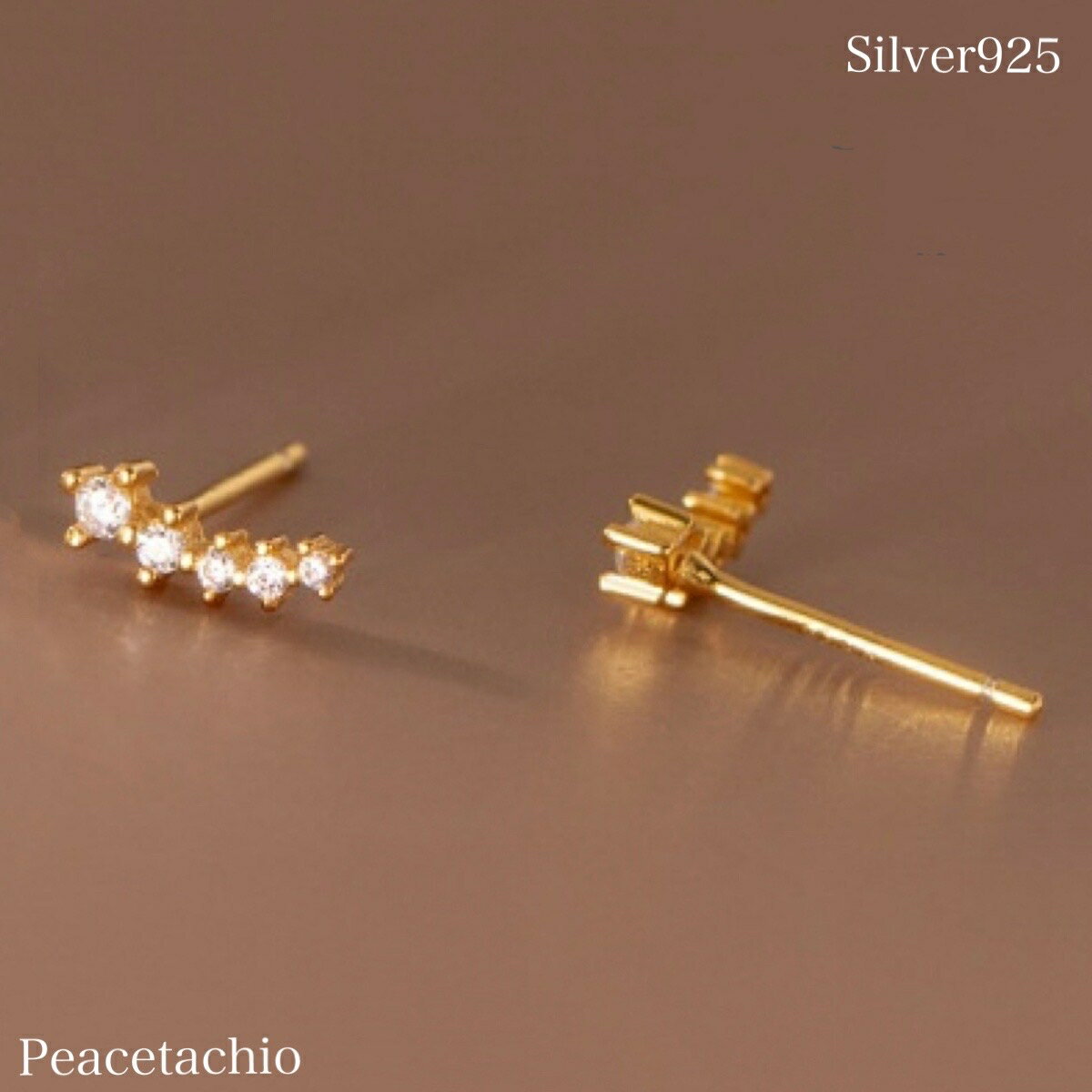 Silver925 ピアス シルバー925 ゴールド 18Kコーティング 金属アレルギー対応 CZダイヤ スマイル レディース アクセサリー プチギフト 贈り物 収納ケース付のサムネイル