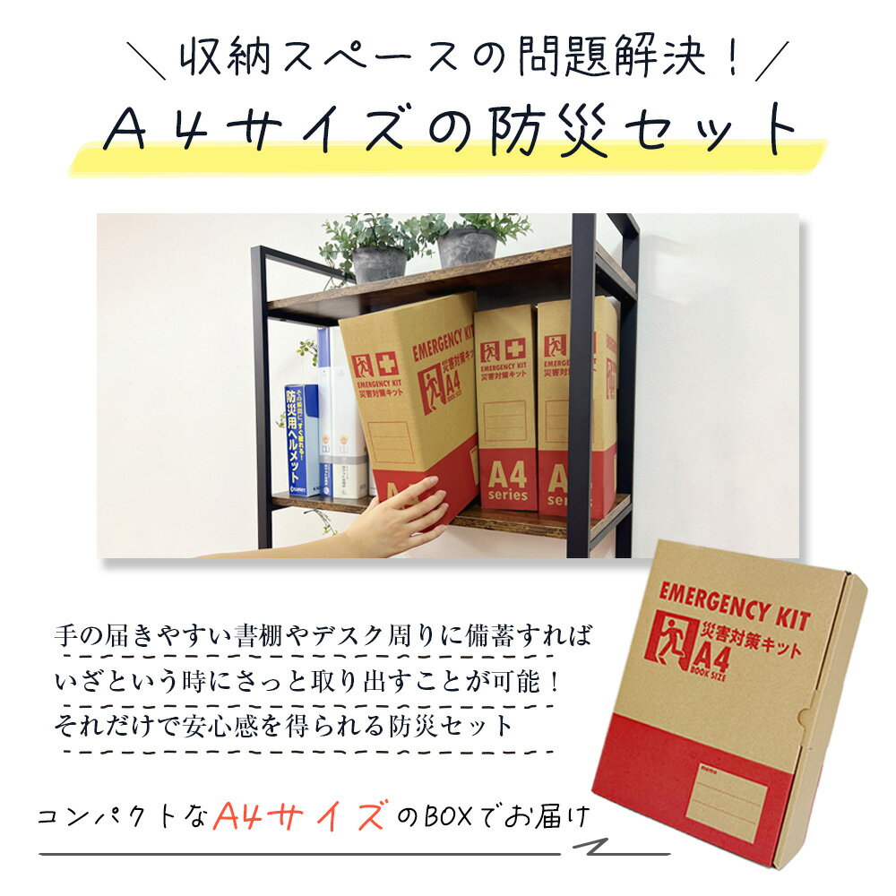 充実A4防災セット 1人用 非常用持ち出し袋 防災グッズ ナップサック コンパクト A4ボックス 非常食 カンパン 保存水 簡易トイレ オフィス防災 分散備蓄 災害対策 迅速避難 EVERSAFE A4J2