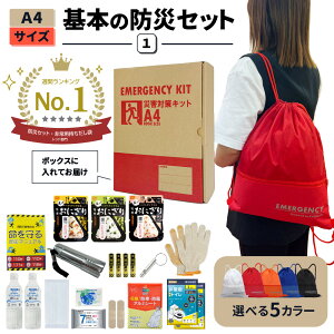 【 10/25限定 確率1/2 最大100%P還元 】 防災セット 1人用 A4 基本内容ボックス1 非常用持ち出し袋 防災グッズ ナップサック コンパクト A4ボックス 非常食 おにぎり 保存水 簡易トイレ オフィス防災 分散備蓄 災害対策 迅速避難 EVERSAFE A4k1