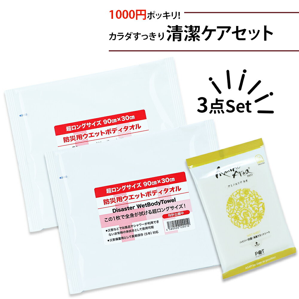 【6/1限定!確率1/2 最大100％P還元】1000円ポッキリ! 清潔セット 防災用ウェットタオル 10年保存アミノエリアneo 防災グッズ ウェットティッシュ シート 非常用 備蓄品 災害時 衛生用品 感染症…