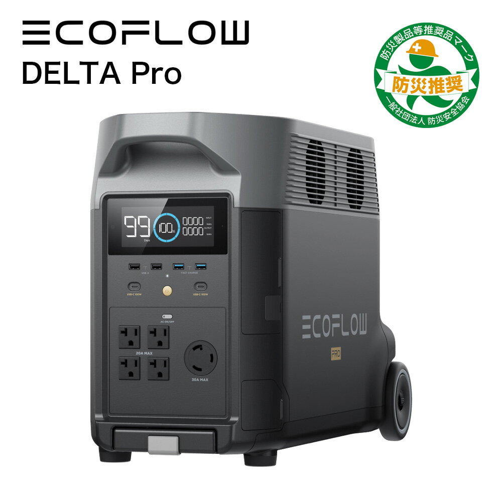 【6/5限定!確率1/2 最大100％P還元】ポータブル電源 EcoFlow DELTA Pro 3600Wh 1.125.000mAh 蓄電池 発電機 ポータブル バッテリー ポタ電 急速充電 防災 防災用品 避難時 節電 停電対策 キャンプ アウトドア コンパクト 軽量 アプリ対応 エコフロー DELTAPro-JP