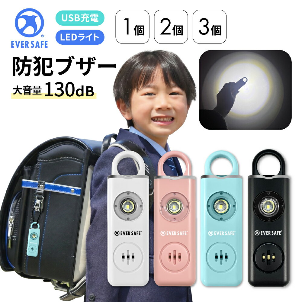 防犯ブザー スクエア 4色 1個 2個 3個 防犯グッズ LEDライト 130dB 大音量 防犯対策 充電式 Type-C カラビナ 見守り 小学生 護身用 女性 高齢者 夜道 まとめ買い SOS 子供 ARIZA PB04 EVERSAFE (メール便8個まで)