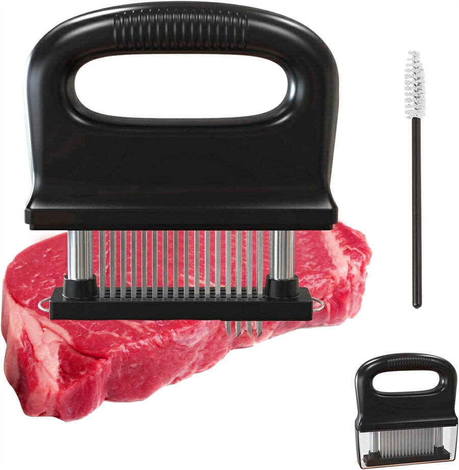 ミートテンダライザー 肉叩き 48刃 肉筋切り器 ミートテンダー 肉 筋切り 筋きり器 手持ち 肉の筋切り器 肉たたき器 洗いやすい ジャガード 調味料が染み込み料理用 肉切り器 洗浄用ブラシ付き