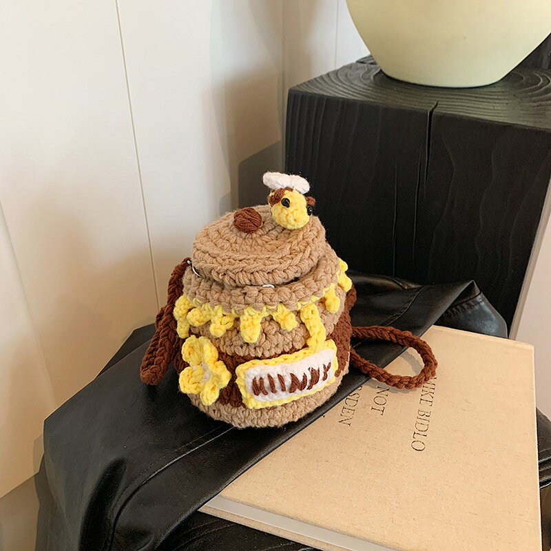 【ハンドメイド】はちみつポット かぎ針編み かばん ショルダーバッグ 可愛い 子供 バッグ 毛糸 ボウバ..