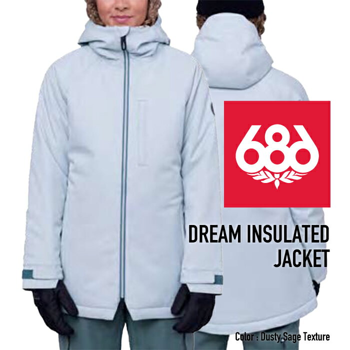 2023-24 686 WOMEN'S DREAM INSULATED JACKET Dusty Sage Texture シックスエイトシックス ロクハチ スノーボードウェア ジャケット レディース ウィメンズ 2024 日本正規品 【Brand】 686（sixeightsix）はカルフォルニアのロスでオーナ兼デザイナーであるマイク・アキラ・ウェスト氏によって1992年に産声をあげる。斬新な発想から生まれるユニークかつ機能的なデザインは、彼の繊細で的確なビジネスセンスとロスのダウンタウンで養ったアーティスト感・スノー・スケートに対する強い情熱が融合したもので、よりストリートを意識した革新的かつハイクオリティーなアウターウェアーは、今では全米でトップ3に入るほどコアなユーザーからの支持を得ている。 【Details】 ・2-Layer infiDRY® 10K Fabric + DWR ・Adjustable Bottom Hem Cinch ・Adjustable Death Grip™ Velcro Cuffs ・Adjustable Hood ・Air-Flo™ Underarm Vents ・Attached Adjustable Powder Skirt ・Chest Pocket Inner Key Clip ・Glove Link™ Inner Thumb Grip ・Hood Link System ・infiLOFT® Insulation (Body Mapped 100g Body / 60g Sleeve / 40g Hood) ・Internal Goggle+Goggle Lens+Stash Pocket ・Pant Jacket Connect™ System ・Phone Heater Pocket ・Tangle Free Headphone Loops ・Velcro Pass Pocket w/ Key Clip ■WOMENS JKT OUTERWEAR FITGUIDE(単位cm) XS S M L XL 適応身長 146-154 153-160 158-165 163-170 168-175 着丈 72-74 74-76 76-78 78-80 80-82 胸囲 84-89 86-91 89-94 91-98 95-102 身幅 47-50 49-52 51-55 53-56 55-58 袖丈 74-77 76-77 76-79 78-81 80-83