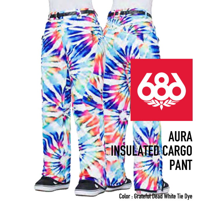 2023-24 686 WOMEN'S AURA INSULATED CARGO PANT Grateful Dead White Tie Dye シックスエイトシックス ロクハチ スノーボードウェア カーゴパンツ レディース ウィメンズ 2024 日本正規品 【Brand】 686（sixeightsix）はカルフォルニアのロスでオーナ兼デザイナーであるマイク・アキラ・ウェスト氏によって1992年に産声をあげる。斬新な発想から生まれるユニークかつ機能的なデザインは、彼の繊細で的確なビジネスセンスとロスのダウンタウンで養ったアーティスト感・スノー・スケートに対する強い情熱が融合したもので、よりストリートを意識した革新的かつハイクオリティーなアウターウェアーは、今では全米でトップ3に入るほどコアなユーザーからの支持を得ている。 【Details】 ・2-Layer infiDRY® 10K Fabric + DWR ・500D Horseshoe Hem™ ・Air-Flo™ Inner Leg Vents ・Boot Gaiter and Boot Lace Hook ・Front Hand Pocket Inner Key Clip ・infiLOFT® Insulation (Body Mapped 40g Seat & Knees) ・Pant Jacket Connect™ System ■WOMENS PNT OUTERWEAR FITGUIDE(単位cm) XS S M L XL 適応身長 146-154 153-160 158-165 163-170 168-175 ウエスト 74-78 78-82 82-86 86-90 88-92 ヒップ 88-93 92-97 96-101 99-104 102-107 膝回り 39-43 41-45 43-47 45-50 49-54 裾回り 49-50 50-51 51-52 52-53 53-54 レングス 74-76 75-77 76-78 77-79 78-80