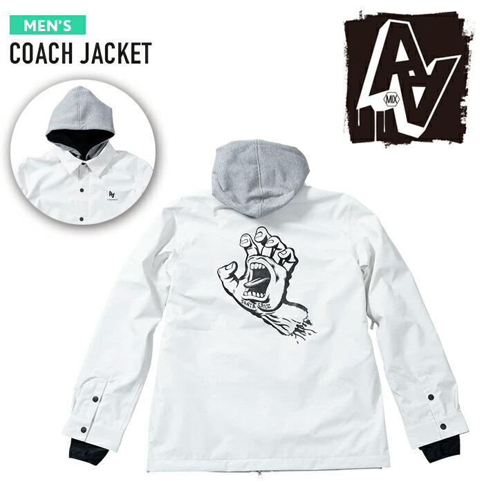 2023-24 AA HARDWEAR CO. COACH JACKET SANTACRUZ Hand White Snowboards Wear ダブルエー ハードウエア コーチジャケット サンタクルーズ スクリーミングハンド ホワイト 白 メンズ スノーボード ウエアー 2024 日本正規品