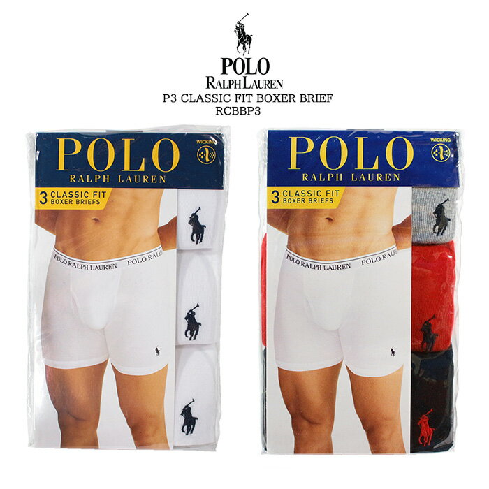 ポロ ラルフローレン ボクサーパンツ メンズ ポロ ラルフローレン ボクサータイプ 3枚セット POLO RALPH LAUREN P3 CLASSIC FIT BOXER BRIEF RCBBP3 White Grey Red Black メンズ 男性 3枚 ボクサーブリーフ ボクサーパンツ 白 灰 赤 黒