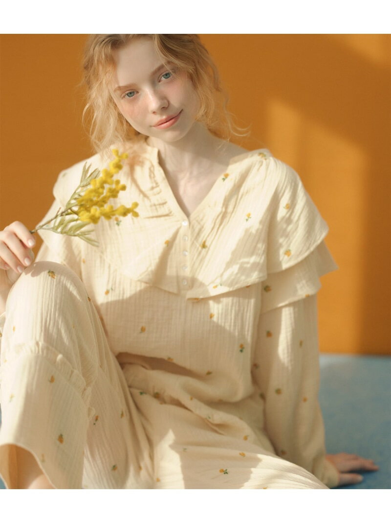 【肌がくつろぐ!コットン100%・快適な着心地】コットンダブルガーゼ パジャマ PEACH JOHN ピーチ・ジョン インナー・ルームウェア パジャマ ホワイト イエロー【先行予約】*【送料無料】[Rakuten Fashion]