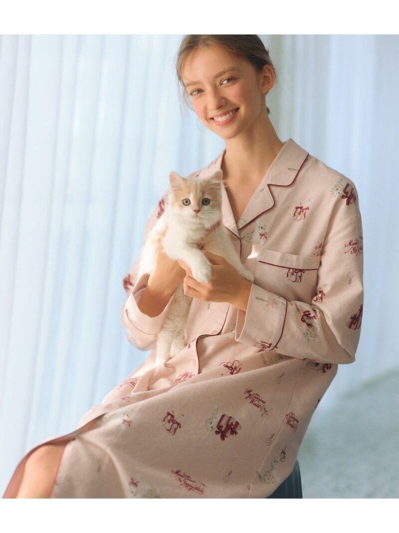 コットン100%フランネルに包まれてあたたか.キャットフランネルシャツワンピース PEACH JOHN ピーチ・ジョン インナー・ルームウェア その他のインナー・ルームウェア ホワイト ピンク【先行予約】*【送料無料】[Rakuten Fashion]のサムネイル