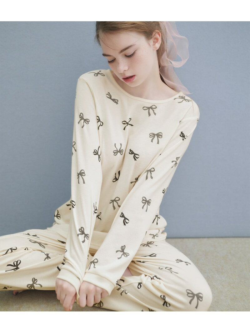 【着回しやすいコットン混パジャマ】カットソーリボンプリントパジャマ PEACH JOHN ピーチ・ジョン イ..