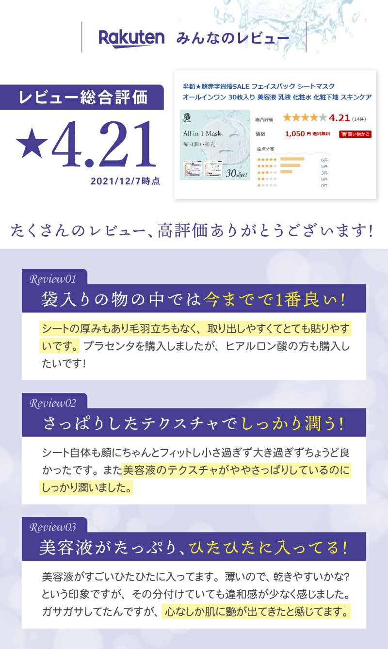 【レビューキャンペーン実施中★】フェイスパック シートマスク オールインワン 30枚 パック 日本製 大容量 送料無料 美容マスク スキンケア 乾燥肌 シワ ハリ テカリ 美容液 乳液 化粧水 化粧下地 ヒアルロン酸 プラセンタ 和漢エキス セラミド