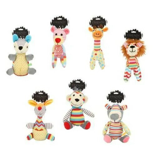 ワンちゃんが喜ぶスクウィーカー入りのぬいぐるみ系犬用おもちゃシリーズ ふわふわとした鮮やかな色合いの生地が触り心地抜群＆見た目も楽しいです。★ 比較的小ぶりなので、小さなワンちゃんも楽しく遊べます。 ROOPとは 〜大切なペットとのより良い未来のために〜 ルークランが世界中に発信するオリジナルブランドです。 欧米の華やかなデザインを取り入れながら、かつ日本人の持つ繊細な心遣いを品質に深く落とし込みました。 人間とペットとの「共生」をコンセプトにした次世代型のペットブランドを展開します。 スペック 【サイズ】 ジラフ：8.0x17.0x8.2cm、28g ドッグ：6.3x17.0x13.8cm、32g ライオン：9.0x16.0x12.5cm、30g モンキー：11.5x20.0x4.5cm、33g タイガー：10.5x18.5x6.5cm、32g カンガルー：12.0x19.2x13.0cm、33g スクワール：12.0x19.0x13.0cm、36g 【素　材】ポリエステル 注意事項 ・本製品は犬用おもちゃです。本来の用途以外には使用しないでください。 ・誤飲やいたずらを防ぐため飼い主様の目の届く場所で使用し、壊れかけた場合は直ちに使用を中止し新しいものに交換してください。 ・飲み込んでも害のない素材を使用していますが、万一誤飲した時は獣医師に相談してください。 ・おもちゃを投げて遊ぶときは、周囲の安全を十分に確認してください。 ・幼児やペットの手の届かない場所に保管してください。 ※予告なく「色・素材・形状」が一部変更になる場合がございます。 JANコード ジラフ 4582719383439 ドッグ 4582719383446 ライオン 4582719383453 モンキー 4582719383460 タイガー 4582719383477 カンガルー 4582719383484 スクワール 4582719383491