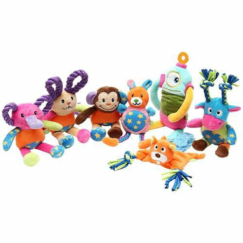 カラフルでPOPなデザインのかわいいキャラクターが仲間入り★ わんちゃんの好奇心を刺激するスクィーカー入りです♪ 使用上の注意 ● 本製品は犬用おもちゃです。本来の用途以外には使用しないでください。 ● 誤飲防止のため、おもちゃが壊れかけた場合は早めに交換してください。 ● 飲み込んでも害のない素材を使用していますが、万一誤飲したときは獣医師に相談してください。 ● 必ず大人が見ているところで遊ばせてください。 ● おもちゃを投げて遊ぶときは周囲の安全を十分に確認してください。 ● 幼児やペットの手の届かない場所に保管してください。 スペック カラー：ルビー 材　質：ポリエステル、コットン サイズ：10×20×4.5cm 重　量：34g JANコード：4582719340814 カラー：ステラ 材　質：ポリエステル、コットン サイズ：10×23×4.5cm 重　量：36g JANコード：4582719340807 カラー：リサ 材　質：ポリエステル、コットン サイズ：12×21×4cm 重　量：32g JANコード：4582719340838 カラー：メロディー 材　質：ポリエステル、コットン サイズ：7.5×21×4cm 重　量：25g JANコード：4582719340791 カラー：ピコ 材　質：ポリエステル サイズ：12×22×5.5cm 重　量：30g JANコード：4582719340784 カラー：レプル 材　質：ポリエステル、コットン サイズ：20×19×3cm 重　量：29g JANコード：4582719340821 カラー：ドリー 材　質：ポリエステル、コットン サイズ：12×22×5cm 重　量：34g JANコード：4582719340845