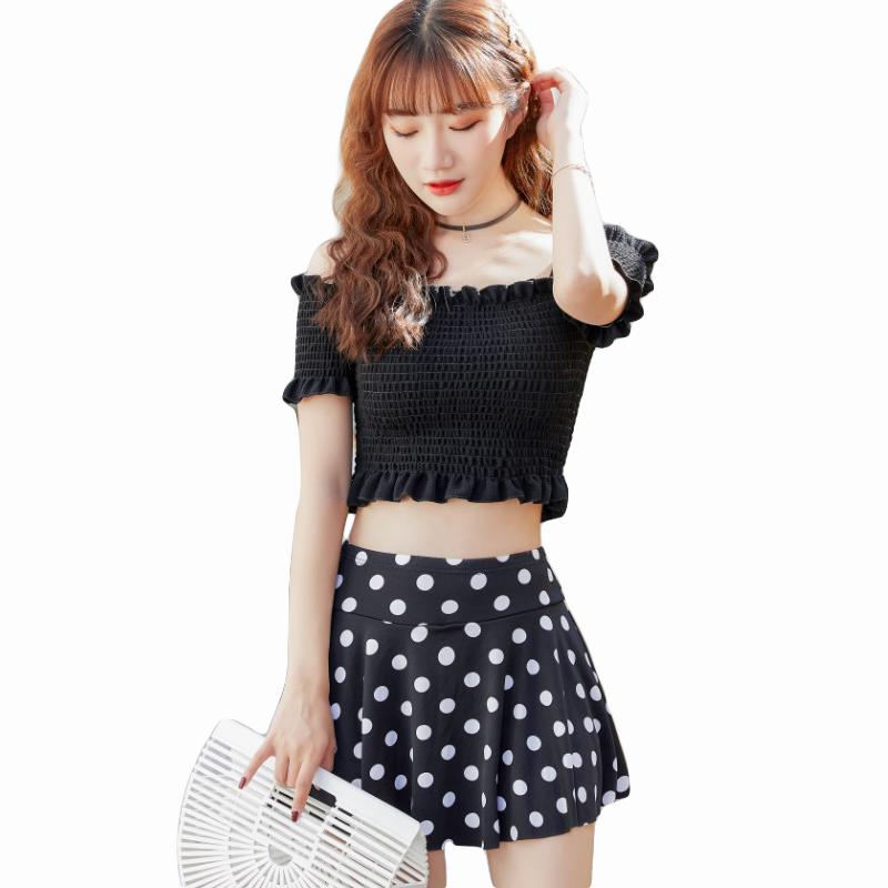 水着 レディース オフショルダー ドット ドット柄 体型カバー 女の子 オトナ女子 可愛い 韓国 UV カット フィット感 紫外線 10代 20代 30代 海 オフショルダー ビキニ リゾート ドット ドット柄 水着