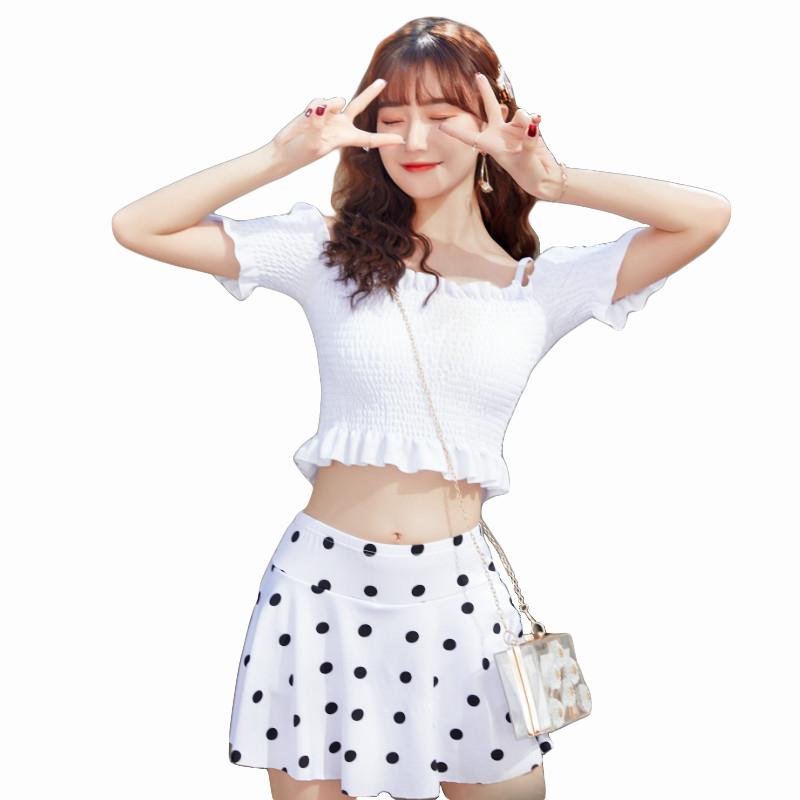 水着 レディース オフショルダー ドット ドット柄 体型カバー 女の子 オトナ女子 可愛い 韓国 UV カット フィット感 紫外線 10代 20代 30代 海 オフショルダー ビキニ リゾート ドット ドット柄 水着