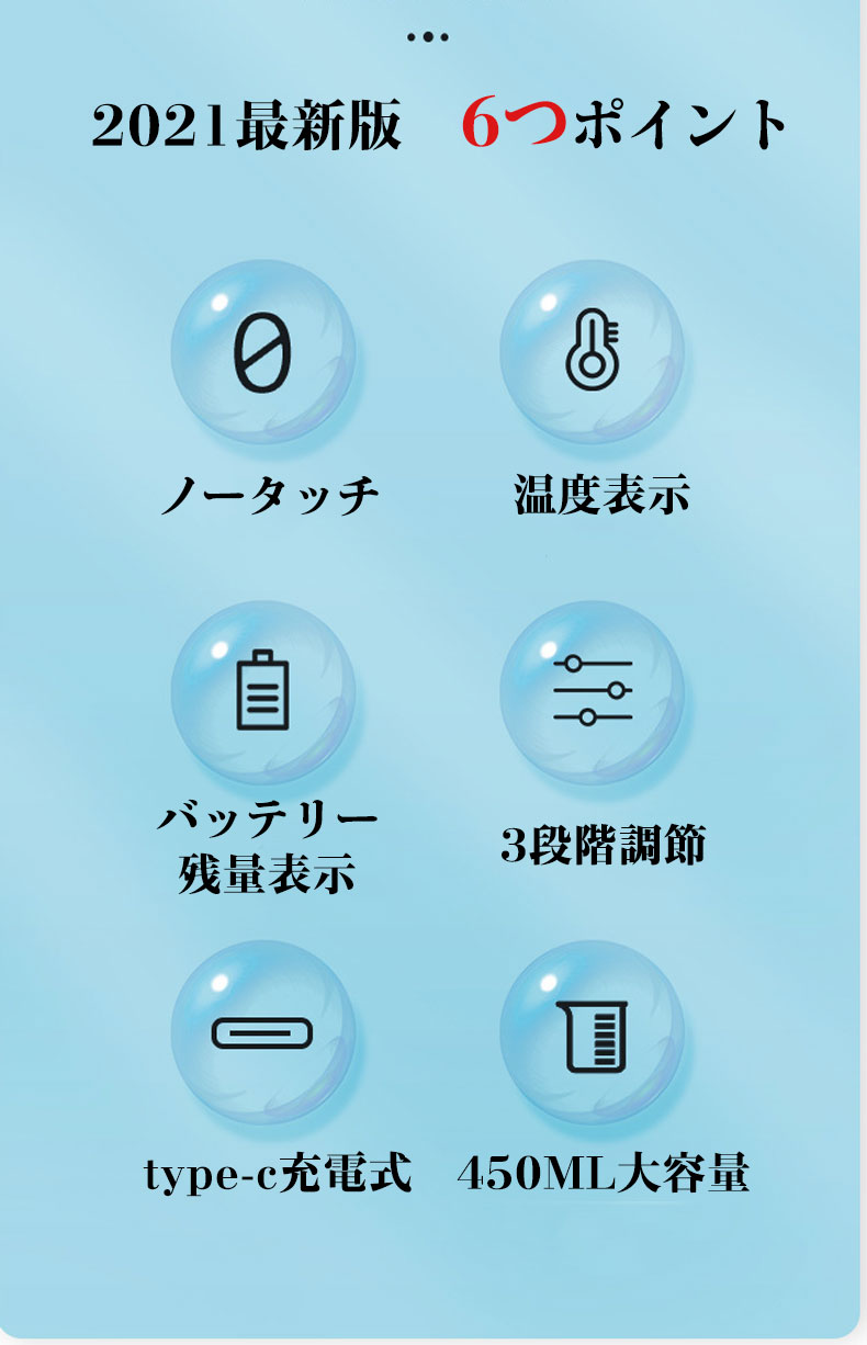 楽天1位★ ソープディスペンサー 自動 泡 充電式 壁掛け式 泡タイプ ハンドソープディスペンサー 1200mAh内蔵電池 3段階調整可 450ml大容量 LEDディスプレイ 温度検知 生活防水仕様 洗面台/トイレ/キッチン/学校/病院に適用 3