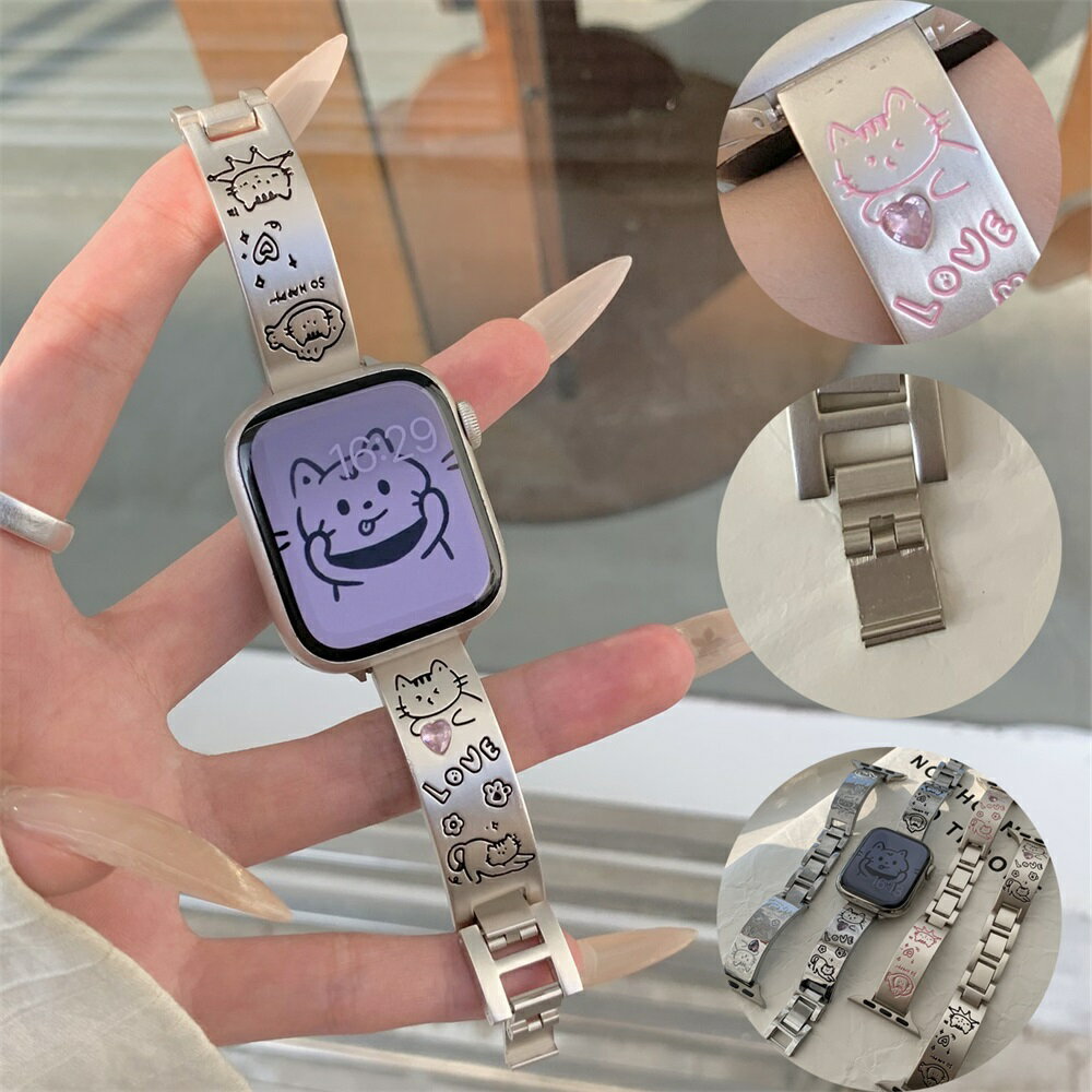 Other - ラインストーン ステンレス 猫 ネコ柄 アップルウォッチ ベルト バンド 高品質 合金素材 ストーン 高級感 二つ折れ式 耐久 耐蝕 耐水 色褪せず 高級感 アイウォッチ apple watch 10 9 8 7 se se2 ultra ultra2 アイウォッチ iWatch 10 9 8 7 6 交換バンド 着替 クリスマス