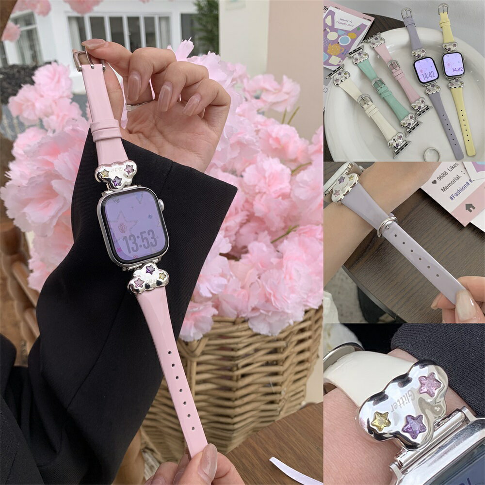 Watch Band, Belt - 本革 牛革 ジルコンの飾り 星 雲 アップルウォッチ ベルト バンド 高品質 レザー 穴留め式 軽量 合金 色褪せず 高級感 アイウォッチ Apple watch S11 10 9 8 7 6 5 4 3 2 1 se se2 ultra ultra2 アイウォッチ iWatch 10 9 8 7 6 交換バンド 着替 クリスマス 皮 革 光沢