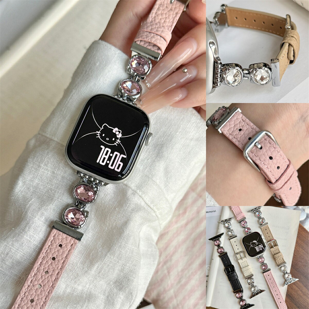 アップルウォッチ交換ベルト可愛さと高級感を兼ね備えたデザイン フェイクレザー採用で上質な仕上がり 高品質なフェイクレザーを使用し、柔らかな手触りと耐久性を兼ね備えたベルト。エコフレンドリーでありながら、見た目は本革に劣らない上品さを提供します。 可愛い猫ちゃん形のラインストーン飾り 愛らしい猫ちゃんの形をしたラインストーンが、手元にキュートで華やかなアクセントを加えます。遊び心満載でありながら、上品な輝きが引き立ちます。 穴留め式で簡単に調節可能 穴留め式デザインにより、手首にぴったりフィット。調節も簡単で、自分のサイズに合わせて快適に使用できます。 軽量設計で快適な着け心地 軽量でありながらしっかりとした作りのため、長時間の使用でも快適。手首に負担をかけず、日常使いにもぴったりです。 ★対応の機種★ Apple Watch Series 1 Apple Watch Series 2 Apple Watch Series 3 Apple Watch Series 4 Apple Watch Series 5 Apple Watch Series 6 Apple Watch SE (第1世代) Apple Watch Series 7 Apple Watch Series 8 Apple Watch Ultra Apple Watch SE (第2世代) Apple Watch Series 9 Apple Watch Ultra 2 Apple Watch Series 10 ◆サイズ一覧◆ アップルウォッチ ウルトラ1/2 （49mm） アップルウォッチ10（42mm/46mm） アップルウォッチ9 (41mm/45mm) アップルウォッチ8 (41mm/45mm) アップルウォッチ7 (41mm/45mm) アップルウォッチ6 (40mm/44mm) アップルウォッチSE/SE2 (40mm/44mm) アップルウォッチ5 (40mm/44mm) アップルウォッチ4 (40mm/44mm) アップルウォッチ3 (38mm/42mm) アップルウォッチ2 (38mm/42mm) アップルウォッチ1 (38mm/42mm) ★★★注意事項★★★ ご使用のモニターによって、商品の色合いに差が生じる場合がありますことをご了承ください。 生産ロットによっては、事前の予告なく商品のグレードアップや仕様変更が行われる場合があります。ご了承ください。 ご購入前に、お選びいただいた商品の情報をご確認ください。商品の手配が開始された後で変更をご希望される場合は、交換料金が発生することをご了承ください。 ご購入後、商品には30日間の保証が付いております。もし初期不良があった場合、当社で対応いたします。ただし、ご利用中に発生した損害（例：落下や衝撃など）に関しては、保証の対象外となります。 ご購入後、店舗と商品についてのレビューをいただければ、保証期間を90日間延長いたします。 弊店では、ラッピングサービスを提供していますが、商品を購入される際には必ずラッピングの選択肢をご利用いただくようお願いしています。そうでない場合、ラッピングの対応ができません。また、ラッピングをご希望の場合、発送までの時間が通常よりも長くかかる可能性があります。また、1つの注文で多数の商品を購入される場合、全ての商品に対してラッピングサービスを提供することができない場合がありますので、ご了承ください。