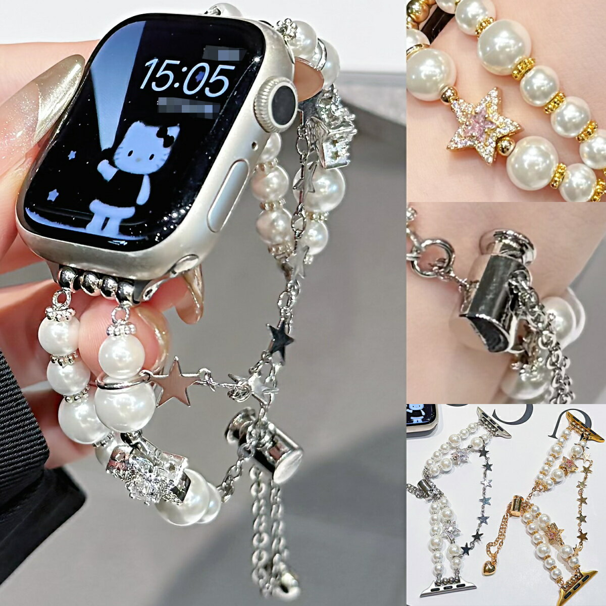 apple watch 10 9 8 7 6 5 4 3 2 1 se se2 ultra ultra2 チェーン 真珠 アップルウォッチ ベルト バンド 調節自由 スライド式 ストーン 高品質 合金 軽量 キラキラ 色褪せず 高級感 アイウォッチ アイウォッチ iWatch 10 9 8 7 6 交換バンド 着替 クリスマス
