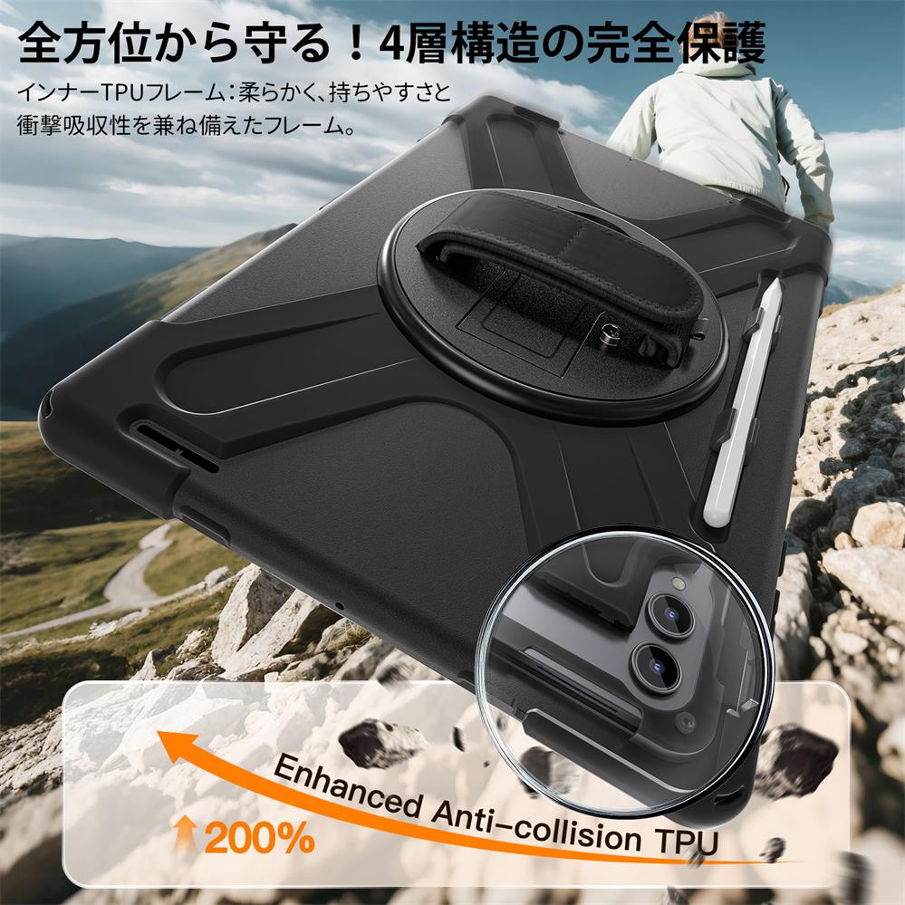 Samsung Galaxy Tab S11 Ultra �����ݸ� ���֥�åȥ����� 4�ع�¤ ���������٥���դ� �Хå�������Х�� 360���ž ������ɵ�ǽ �ɿ� �ɾ׷� TPU ���ꥳ�� PC ����ʡ������� ��󥺥ѥͥ��ݸ� ����Ĵ����ǽ �����䤹�� �꿨���ɹ�