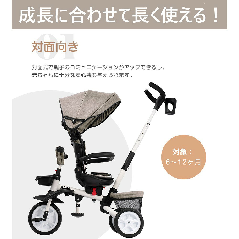 peapodの子供用三輪車 4in1 三輪車のりもの 折りたたみ 座面回転 対面可能 コントロールバー付き サンシェード付き 折り畳み 手押し棒 ペダル付き おもちゃ キッズバイク 自転車 乗用玩具 幼児用 軽量 誕生日 子供の日 クリスマス ギフト プレゼント｜アングル3