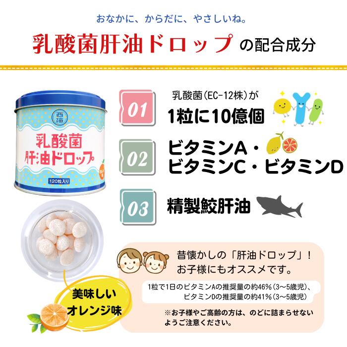 昔懐かしの 【乳酸菌肝油ドロップ 120粒】ビタミンA ビタミンC ビタミンD 栄養補助...