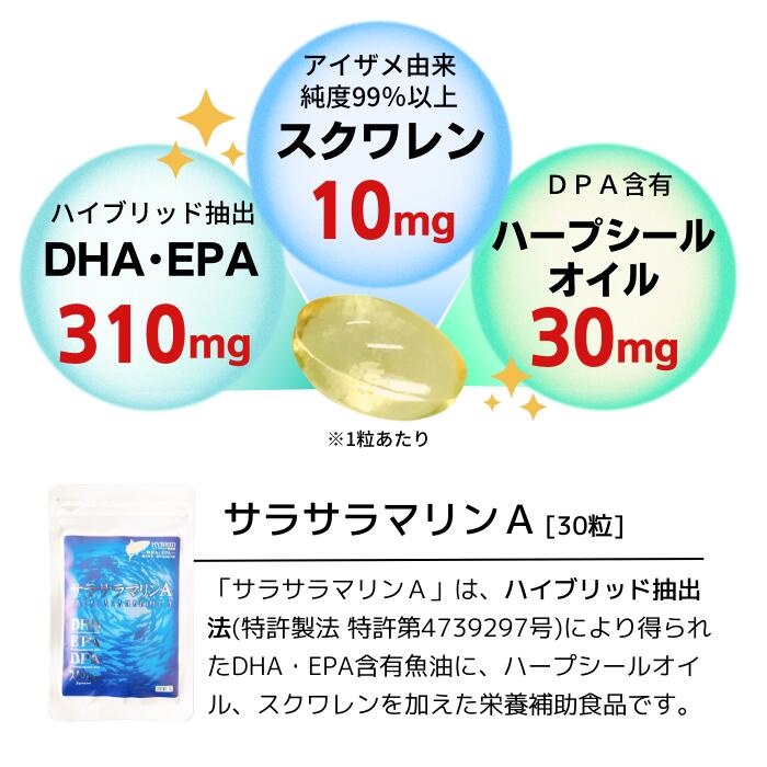 製法特許 で得られた DHA EPA サプリメント【サラサラマリンA 30粒】 DPA ハープシ...