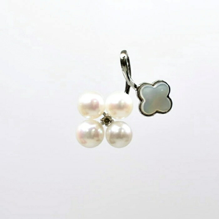 楽天Bouquet de Pearl【楽天スーパーセール】Pt900 アコヤ真珠 無調色 白蝶シェル ダイヤ ペンダントトップ P 約4.5mm　D 約0.01ct / テリ プラチナ ダイヤモンド エレガント 上品 揺れる シェル 可愛い