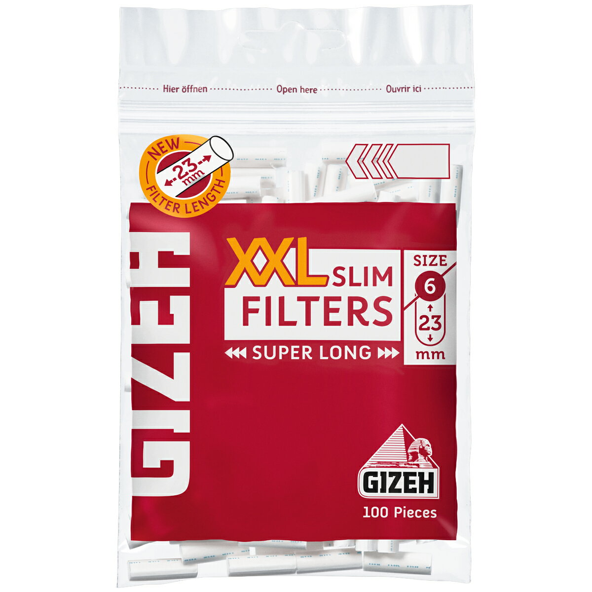 GIZEH ギゼ スリムXXL スーパーロングフィルター 100個入（直径6mm、長さ23mm)×5袋パック 7-25012-28