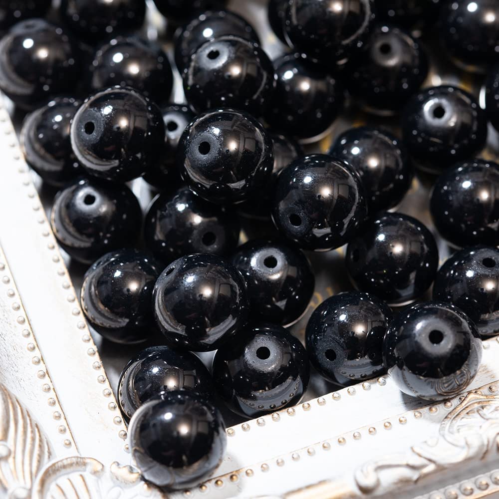 【国内検品済み】グラスパール 黒 B-124 ブラック 12mm（穴サイズ0.8mm）50個 両穴貫通 大粒 高品質 パ..