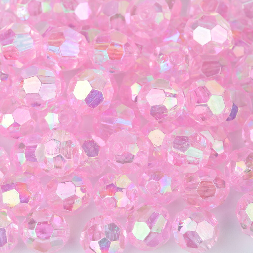 【国内検品済み】32面カット アクリルビーズ ピンク 10mm 100個 B-091 クリアカラー 桃色 桜色 光沢 オ..