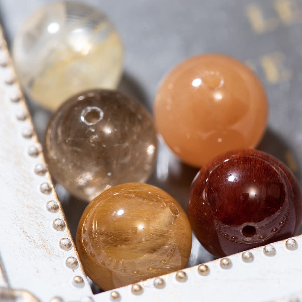 【国内検品済み】天然石 AAA ルチルクオーツ 水晶 10mm 5粒 S-027 両穴貫通 ミックス 針状結晶 福禄寿ルチル パワーストーン 丸玉 ラウンド クォーツ 金運上昇 個性開花 多方面運気アップ スピリチュアル