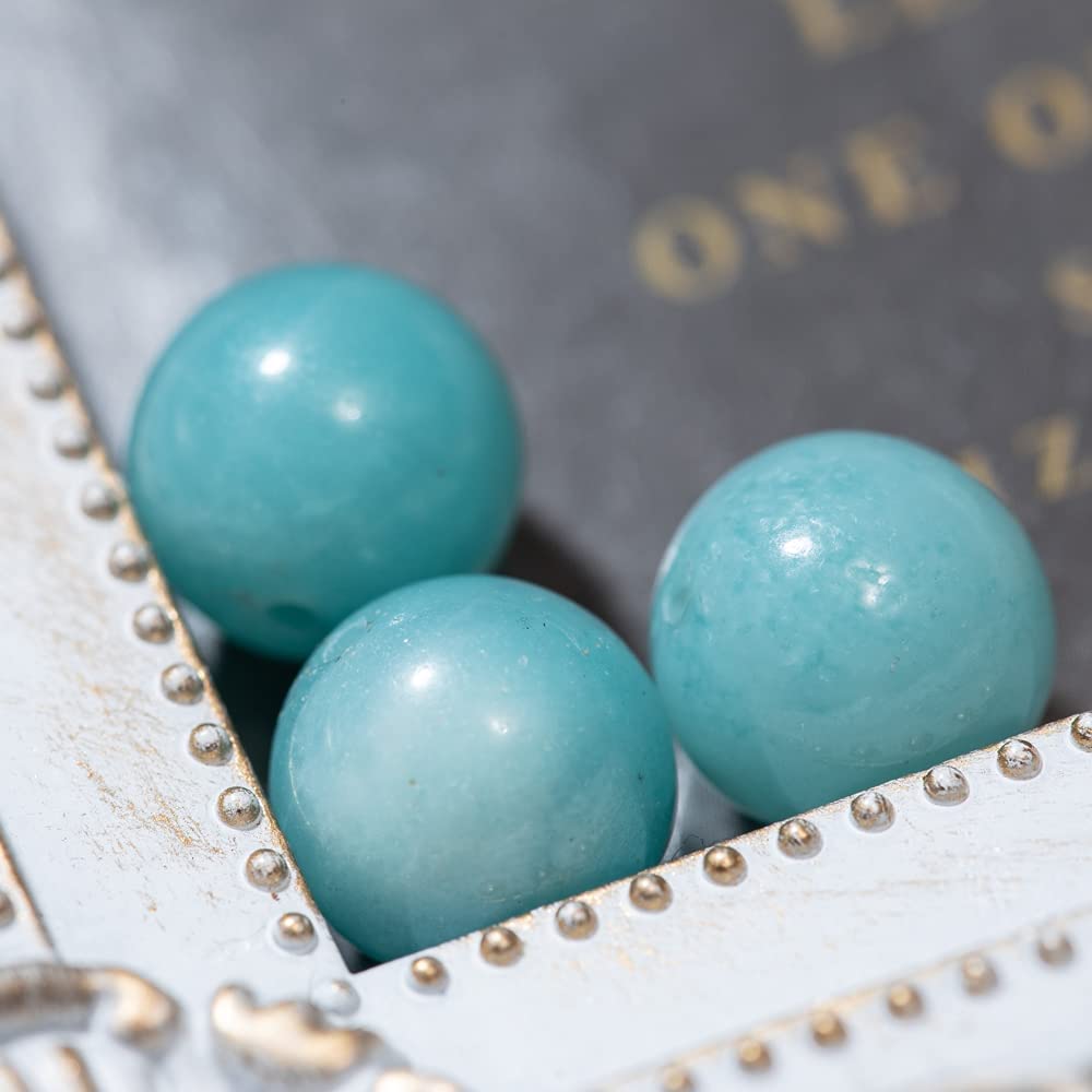 【国内検品済み】天然石 AAA アマゾナイト 天河石 10mm 3粒 S-036 両穴貫通 てんがせき チャイニーズアマゾナイト 水色 ロイヤルブルー 丸玉 ラウンド パワーストーン 希望 夢実現 スピリチュアル