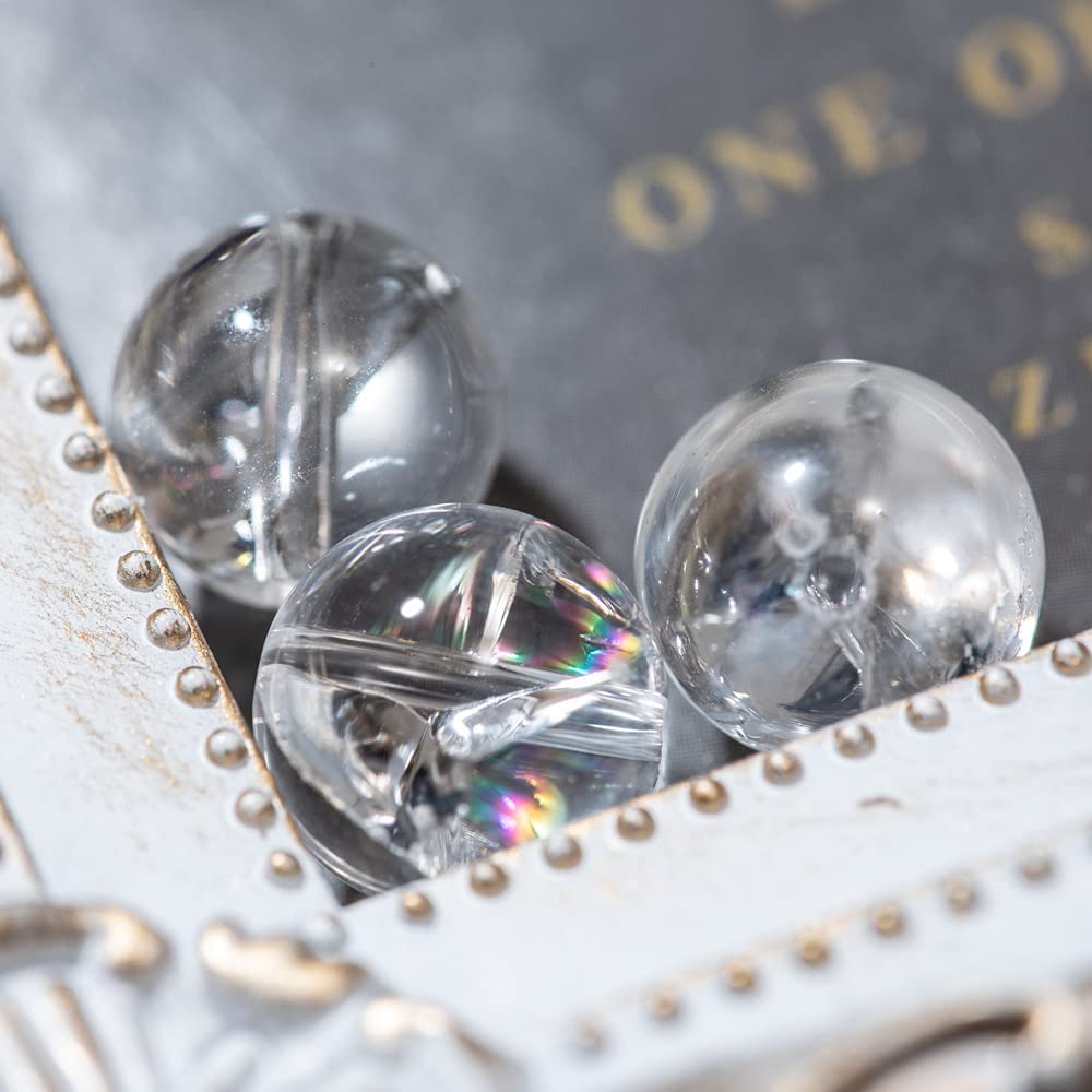 【国内検品済み】天然石 SSS アイリスクオーツ 水晶 10mm 3粒 S-051 両穴貫通 虹入り オーロラ パワーストーン 丸玉 ラウンド クォーツ 浄化 生命力 潜在能力開花 直感力 スピリチュアル