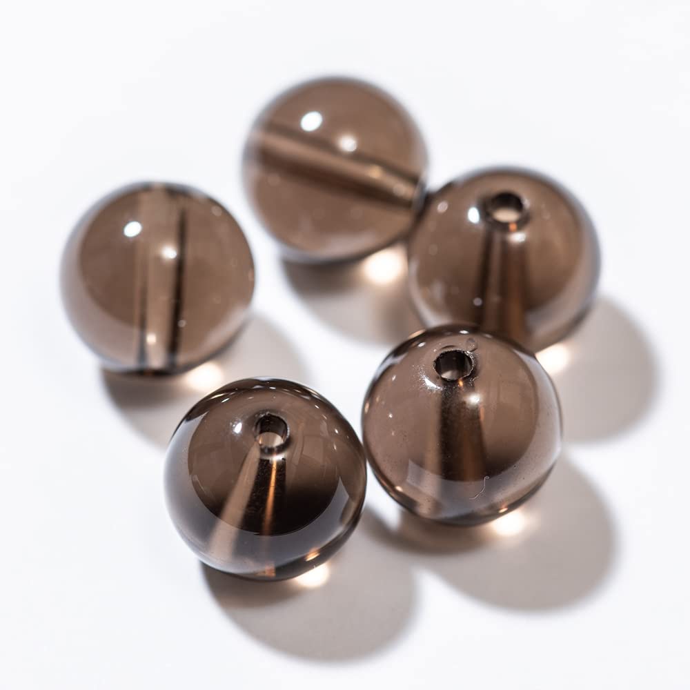 【国内検品済み】天然石 スモーキークォーツ 茶水晶 8mm 5粒 S-054 両穴貫通 パワーストーン 精神安定 ..