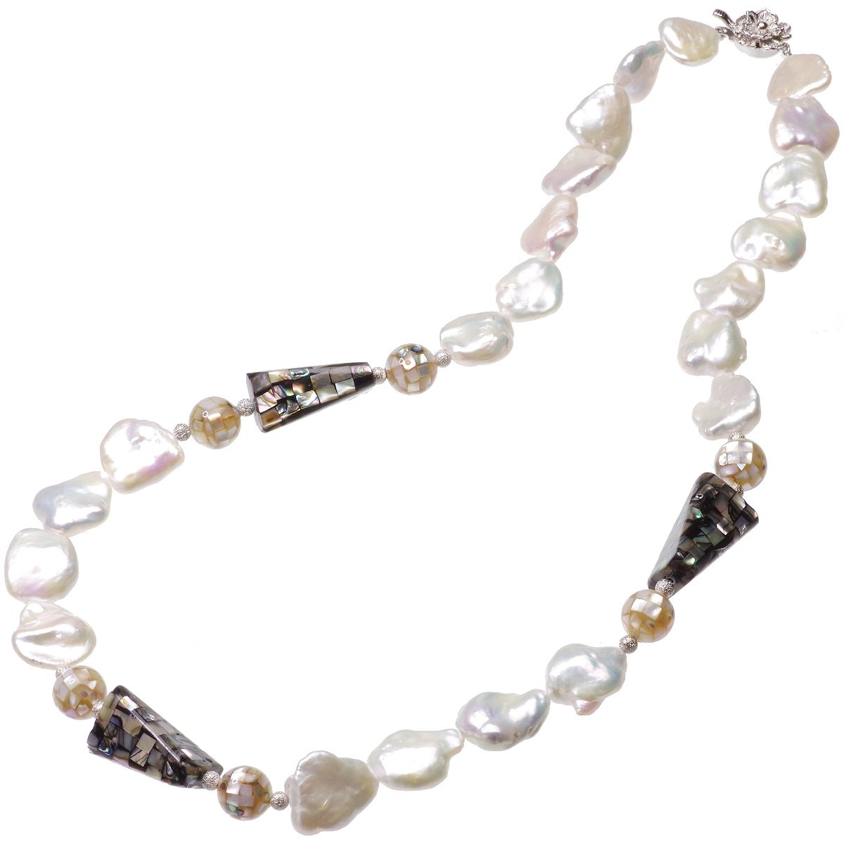 高級 淡水真珠 黒蝶シェル バロック ネックレス 約15.0-18.0mm SV 結婚式 冠婚葬祭 葬儀 プレゼント カジュアル 普段使い 大粒 大ぶり(4)