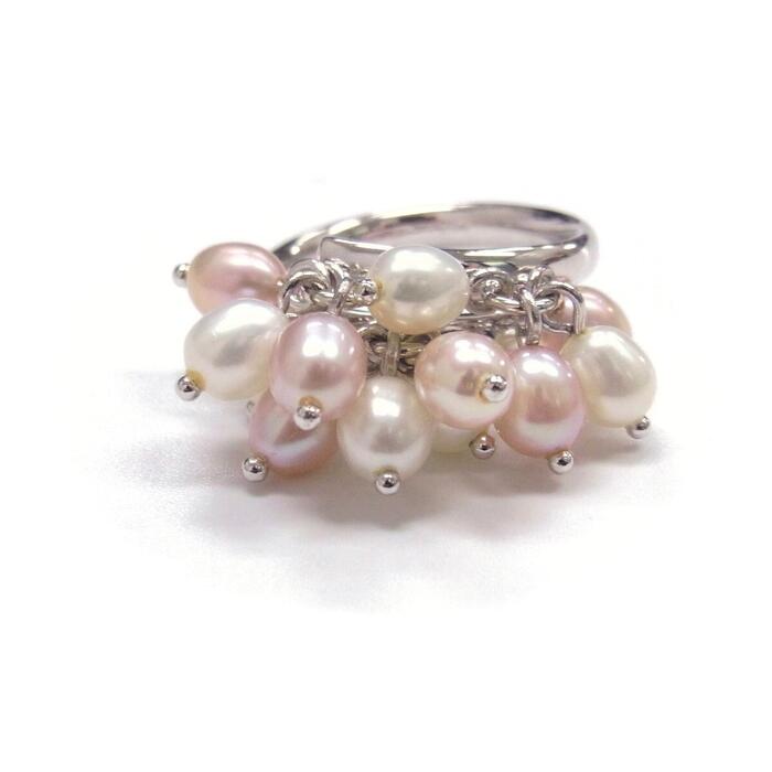 淡水真珠 パールリング オーバルシェイプ 4.5-5.5mm シャンペンピンク ホワイト フリーサイズ SV925製 本真珠 リング プレゼント 送料無料のサムネイル