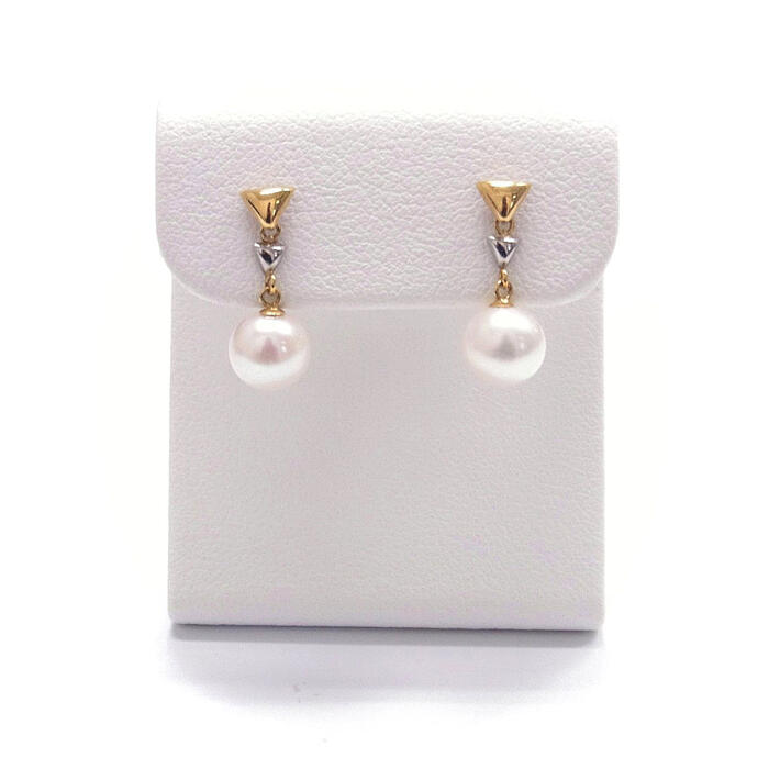 アコヤ真珠 パールピアス 6-6.5mm ホワイト ラウンド Pt K18YG トライアングル デザイン パール ピアス 本真珠 1粒 18金 プラチナ プレゼント 送料無料