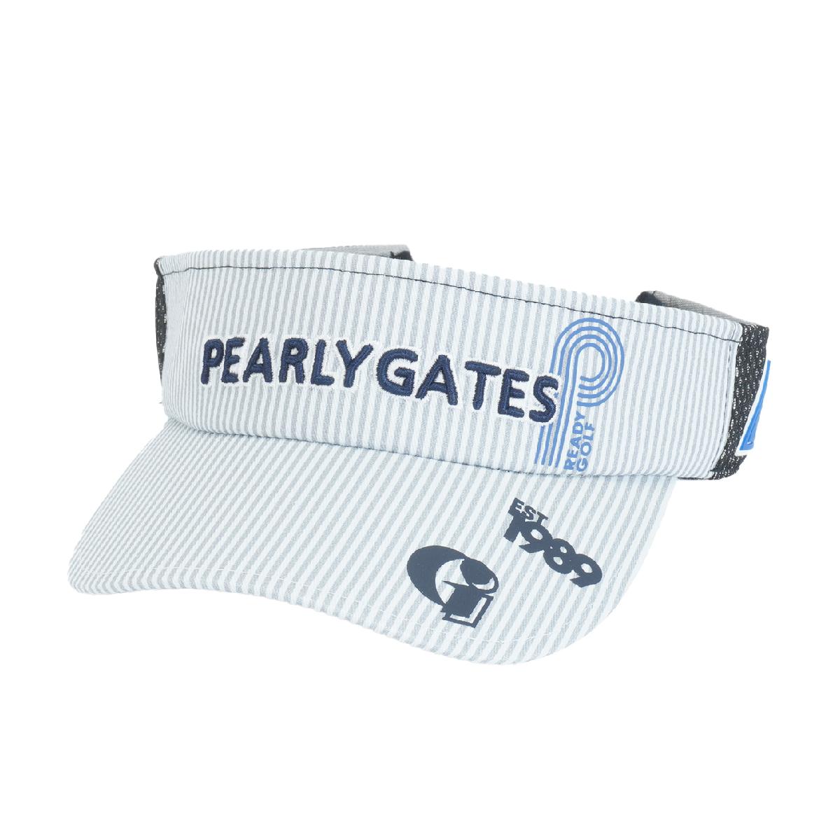 パーリーゲイツ　PEARLY GATES　ストライプ柄ツイル×メッシュサンバイザー