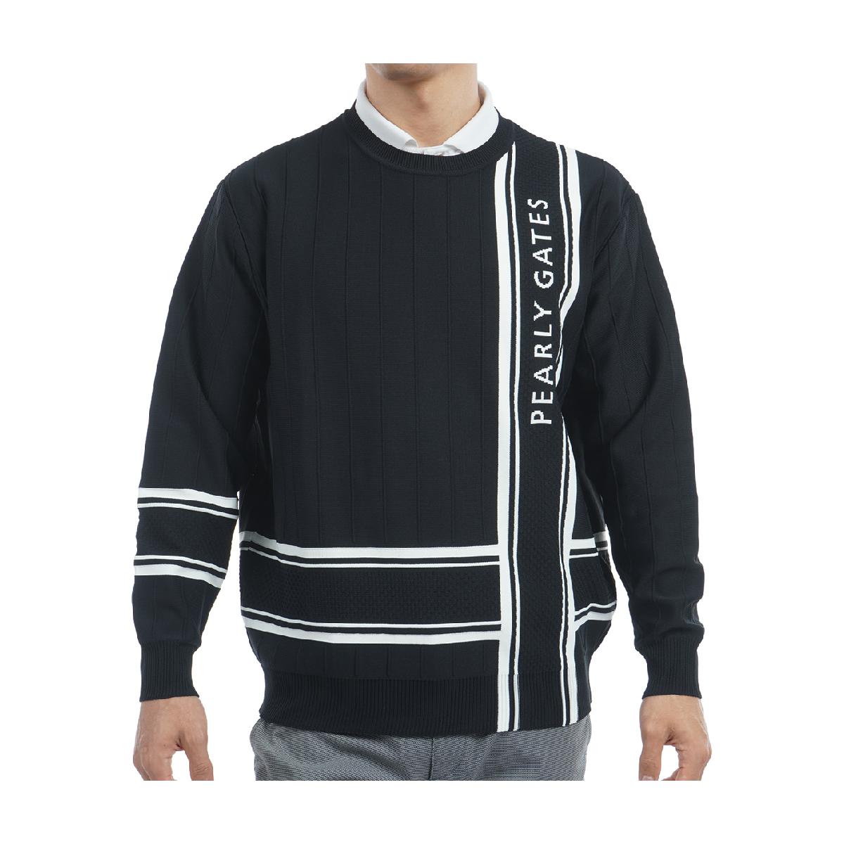 パーリーゲイツ　PEARLY GATES　光栓 ピンタック 部分ジャカード丸首セーター