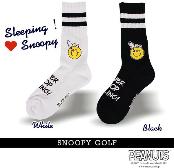 SNOOPY GOLF スヌーピーゴルフNEVER STOP SMILING! Sleeping!Snoopyメンズ ミドルソックス PEANUTS642-3986101/23C