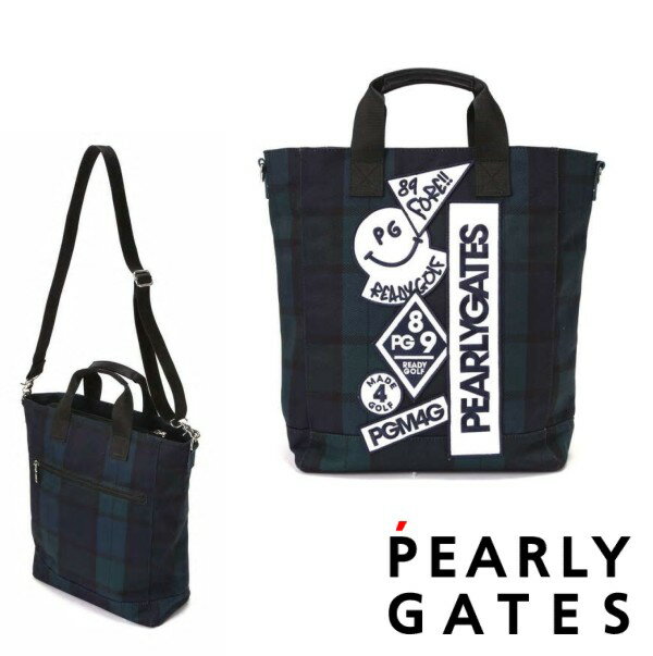 【NEW】PEARLY GATES パーリーゲイツブラックウォッチシリーズ デコワッペンBIGトートバッグ ショルダー付き053-0281100/20D