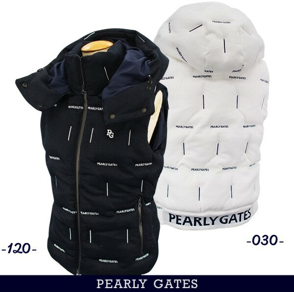 【PREMIUM CHOICE】PEARLY GATES パーリーゲイツNOT COLOR.モノトーンロゴレディースクォーターリバーフルジップフーディ中わたベスト 055-3258106/23D