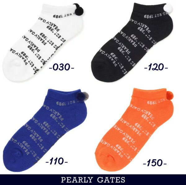 PEARLY GATES パーリーゲイツロゴボーダー レディースボンボンアンクルソックス =JAPAN MADE=053-3186112/23A