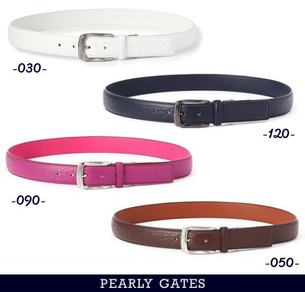 ABOUT PEARLYGATES ■ Information □名称:パーリーゲイツ ベルト □カラー：ホワイト030・ネイビー120ピンク090・ブラウン050□素材：合成皮革 □サイズ：L/ 全長(バックルを除く)/約110cm 幅/約3.5cm・最大ウエスト/約100.5cm ※バックルを外してフリーカット可能。 ※寸法は実寸です。誤差が生じますがご了承くださいませ ※メンズレディース共通モデル ※こちらのベルト部分は、比較的柔らかな素材ですので、ベルトを締めたときなどは縦シワが多少入ります。 また、ベルト部分のロゴがワッペン状になっているものなどは、装着中に何かにこすれたり、 折り曲げ等、経年により、 凹凸の部分が剥がれることがあります。ご購入の際はその点をご理解いただき、ご了承の上、ご購入くださいますようお願いいたします。 □メーカー正規商品 □本体価格:税込￥18,700（税抜￥17,000+税） □発売元：株式会社 TSI ■ Staff Comment ■ソフトな感触のベルトにエンボスロゴデザインのクッションレザーベルトです。ちょうど良い感じの太さでパンツスタイルを一層引き立ててくれます。天然素材に近い上質な風合いで、扱いやすく丈夫な合皮素材を使用しています。 ■ Option - Others(ご購入前に必ずお読みください) ■ゴルフウエアご購入の前にお読みください。 ・ゴルフをお洒落に楽しみたい方には、ゴルフウエアは、必須アイテムです。 ゴルフは意外にタフなスポーツです。夏の暑い時期などは、「トレーニングウエアでもいいのでは?」と思うぐらい 太陽の光や、汗もいっぱいかきます。 そんなタフなスポーツですが、素晴らしい自然とグリーンの世界ですから、おもいっきりおしゃれしたいですね。 そこで心配なのが、直接肌に触れやすい「パンツ」や「ポロシャツ」等のメンテナンスです。 個人差はありますが、紫外線や汗による「変色」や「色あせ」などはどうしても防ぐことができません。 ここでは、その影響を、少しでも小さくできるように「対策」をまとめてみました。 完璧には防ぐことかはできませんが、お役に立てればと思います。 こちらをぜひご覧ください。 ■ Sopping Guide (ご購入前に必ずお読みください) ■お支払方法・送料・配送・返品等につきましては、 こちらをご覧ください。 ※(沖縄・離島地域、または一部除外区域がある場合がございますのでご了承くださいませ。) ■発送方法は商品毎に異なりますので「ご注文承諾メール」にて詳細と発送方法をお知らせいたします。 ■主な発送方法につきましては、こちらの配送についてをご覧ください。 ■お買い上げ金額合計が税込み￥3,980以上になりますと、送料無料にてお届けいたします。 ■3,980円以下の商品でも送料無料対象品がございます。(商品毎に設定しております) ■こちらの商品情報は、「ゴルフウエーブオンライン」がお届けしております。 ■当店では「楽天ショップ」以外の通販サイト及び、店頭（本・支店）でも掲載商品を販売させて頂いておりますので、 万一、売り違いの際は、ご容赦ください。 予め、在庫確認もできますので、お気軽にお問い合わせ下さいませ。 ■当社のオンラインサイトを模倣したいわゆる「偽サイト」や、「ブランドのコピー品」が出回っておりますが、当社は一切関係ありません。 ■模造品を転売したりすることは、法律で処罰の対象となる場合があります。 ■当社は正規品以外の商品の取り扱いはございません。 偽サイト、コピー商品については、当社一切の責任を負いかねます。