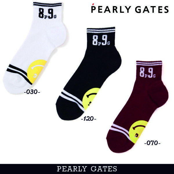 【NEW】PEARLY GATES パーリーゲイツ”Big SMILE & 2ライン” 底ラバーメンズショートソックス =MADE IN JAPAN=053-5286913/25C【正規品】