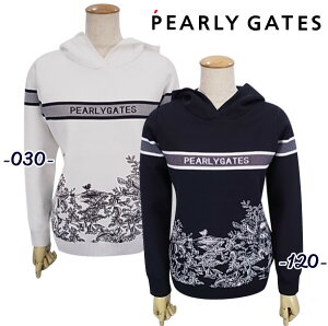【NEW】PEARLY GATES パーリーゲイツ"HANAGARA" パネル刺繍 レディースニットフーディープルオーバーセーター 055-2270910/22C